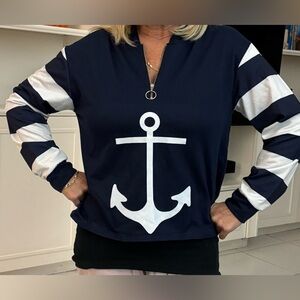 Navy Anchor Print Women's Top
